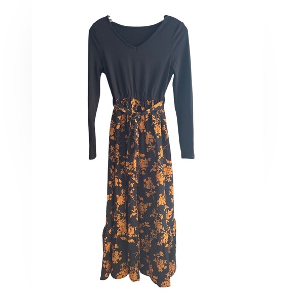 Floral Black and Orange Dress - Picture 1 of 4